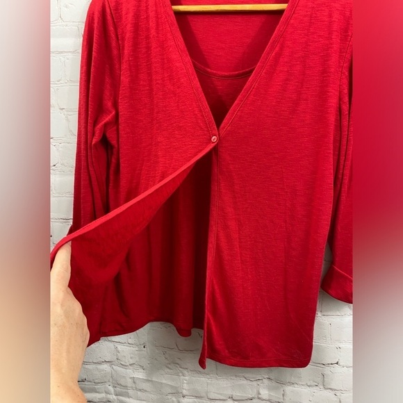 Kim Rogers Red Layered Look Top Womens Size Large 3/4 Rolled Tab Sleeves Blouse - Picture 4 of 7